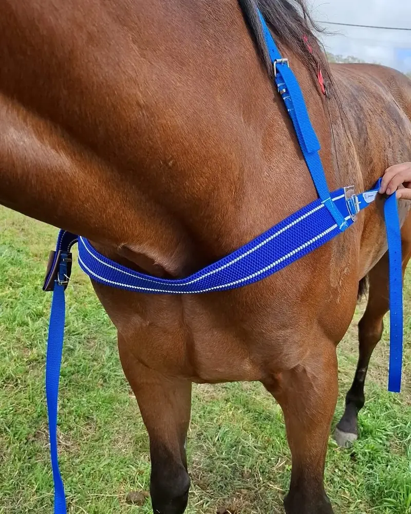 Pechera azul con refuerzo de cuero, hecha a mano por Ejemplares